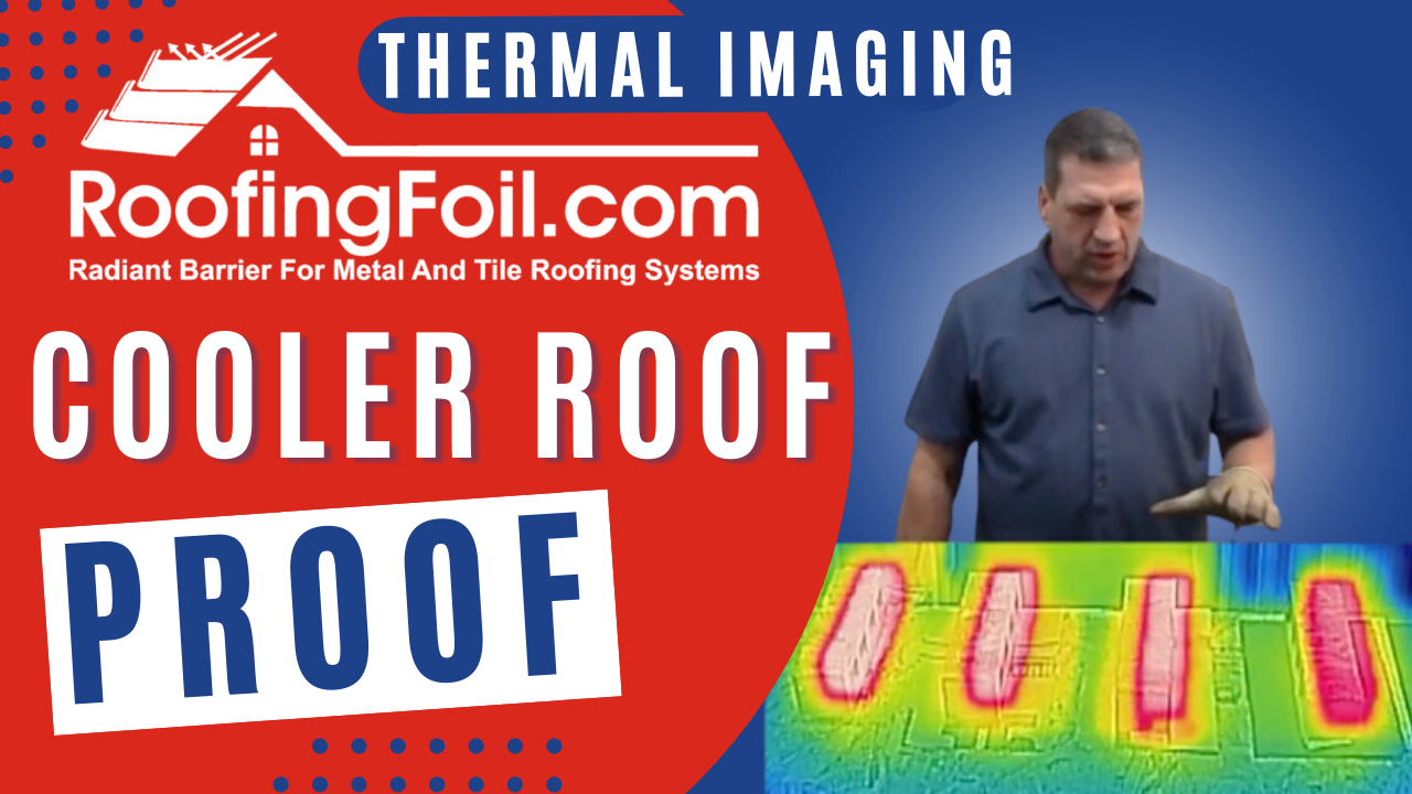 Load video: This video highlights thermal imaging technology to demonstrate how much heat the RoofingFoil™ + Underlayment All-in-One with radiant barrier reflects when it&#39;s installed in a roofing system with an air gap.